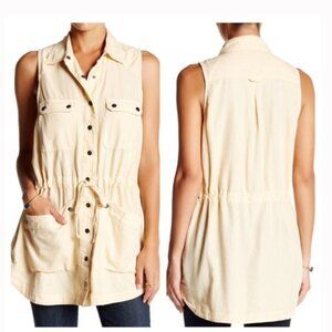 Free People Too Far Utility Sleeveless Vest Tie-Waist Pocket Beige